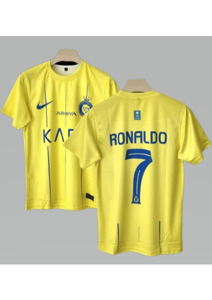 Cristiano Ronaldo Al-Nassr 24/25 Sezon Sarı-Mavi Iç Saha Çocuk Forma Takımı 4 Parça Forma Şort Çorap Bileklik Hediye fiyatları