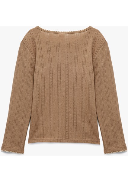 Pamuklu Uzun Kollu Bisiklet Yaka Nakışlı Tişört fiyatları