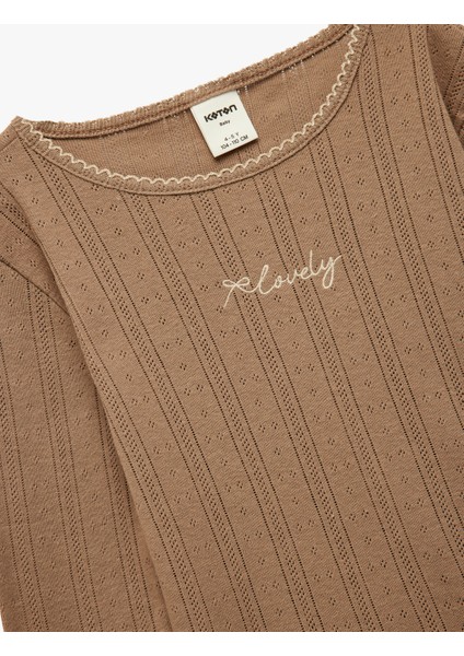 Pamuklu Uzun Kollu Bisiklet Yaka Nakışlı Tişört modelleri