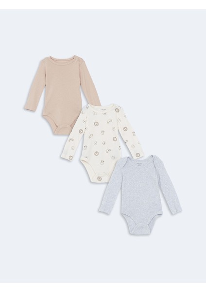 Yeni Sezon Bisiklet Yaka Uzun Kollu Baskılı Erkek Bebek Çıtçıtlı Bodysuit 3'lü