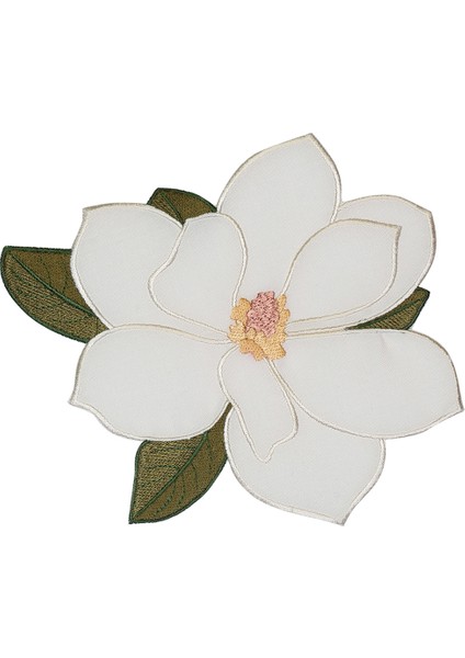 Manolya Desenli 4'lü Beyaz Keten Bardak Altlığı