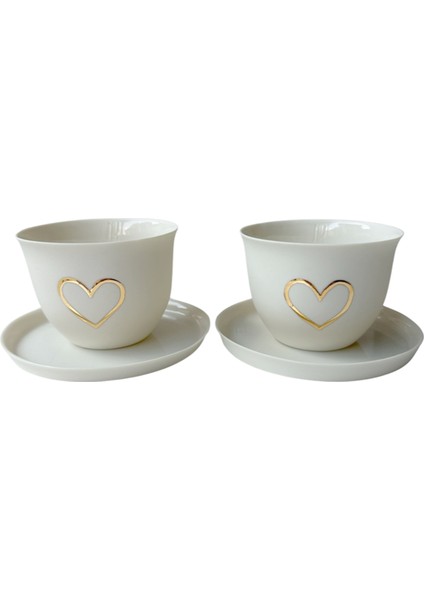 Gold Hearts El Yapımı Fransız Limoges Porselen Espresso ve Türk Kahvesi Fincanı