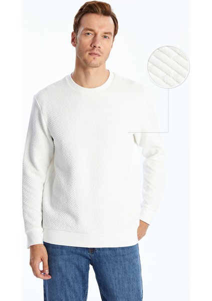 Yeni Sezon Bisiklet Yaka Uzun Kollu Erkek Dokulu Sweatshirt