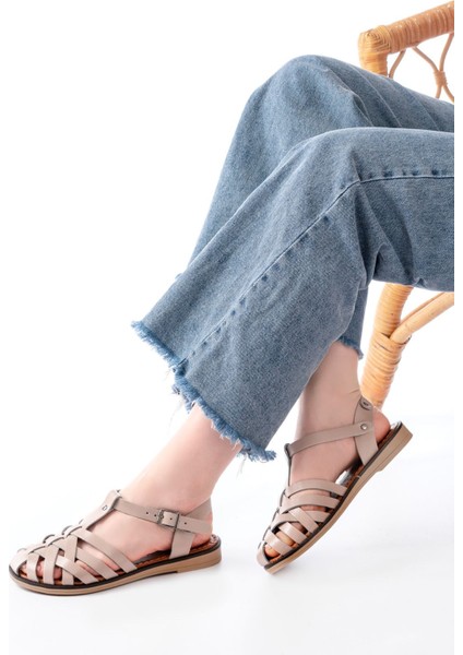 205-02 Bej Ortopedik Hakiki Deri Kadın Sandalet fiyatları