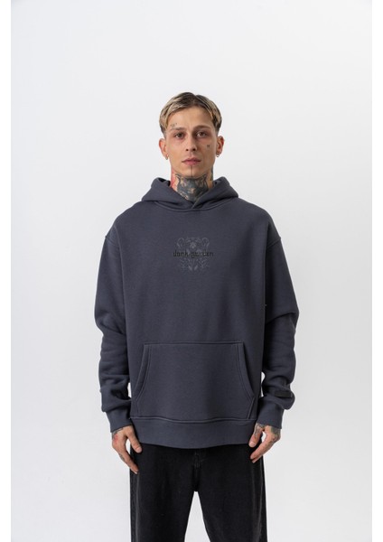 Erkek Garden Baskılı Kapüşonlu Oversize Hoodie Füme fiyatları