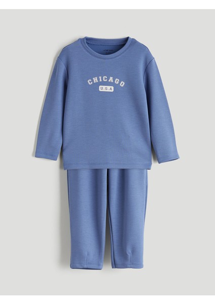 Yeni Sezon Bisiklet Yaka Erkek Bebek Sweatshirt ve Eşofman Alt 2'li