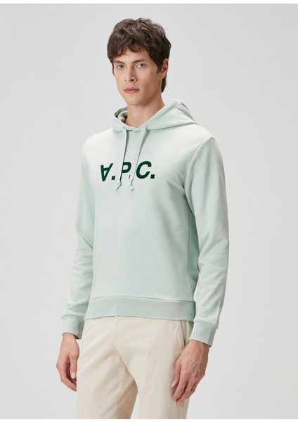 Su Yeşili Kapüşonlu Logo Baskılı Sweatshirt modelleri