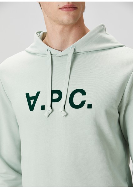 Su Yeşili Kapüşonlu Logo Baskılı Sweatshirt indirimleri