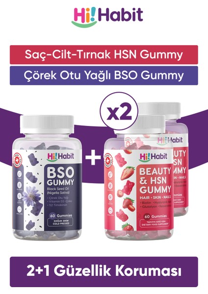 Hsn (2 Adet) Saç, Cilt ve Tırnak - Nadh (2 Adet) Koenzin Q10 Gummy Vegan Takviye Edici Gıda