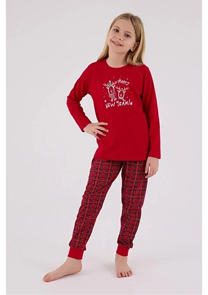 Yılbaşı Temalı Uzun Kol Kız Çocuk Pijama Takım 3514