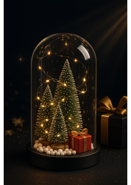 3 Çam Ağacı ve Hediye Temalı LED Işıklı Fanus Içinde 2026 Yeni Yıl Hediye Noel Yılbaşı Gece Lambası fırsatları