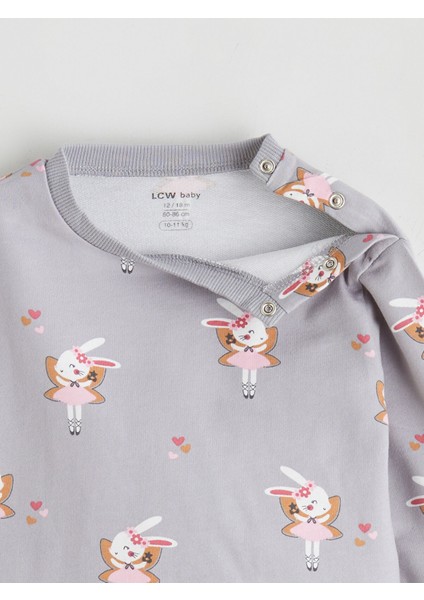 Yeni Sezon Tavşan Baskılı Kız Bebek Sweatshirt ve Eşofman Altı fırsatları