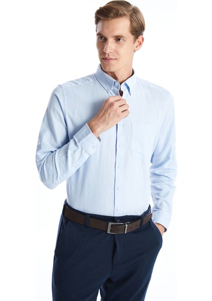 Yeni Sezon Regular Fit Uzun Kollu Keten Karışımlı Erkek Gömlek