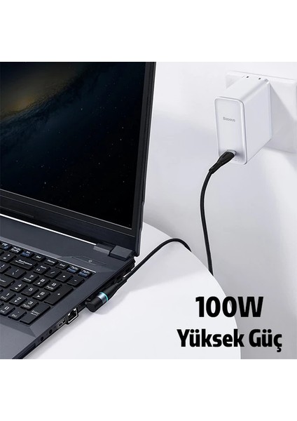 Baseus Zinc Manyetik Type-C To Dc Round (55X25MM) Lenovo Laptop Şarj Kablosu 100W 2M-(1903) fiyatları