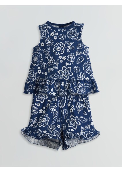 Yeni Sezon Bisiklet Yaka Çiçekli Kız Bebek Bluz ve Şort 2'li