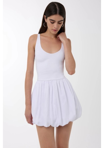 Kadın Balon Etekli Mini Elbise White