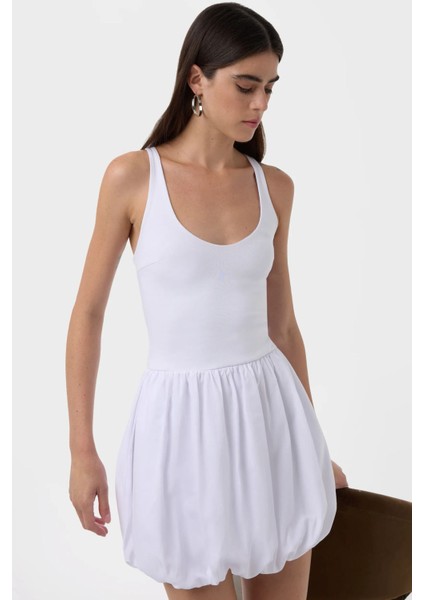Kadın Balon Etekli Mini Elbise White fırsatları