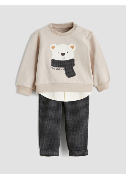 Yeni Sezon Baskılı Erkek Bebek Sweatshirt ve Pantolon 2'li