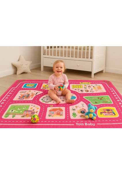 Keşif Yolu Oyun Matı - Kaymaz Taban Leke Tutmaz Çocuk Bebek Odası Oyun Halısı 140X110 cm fiyatları
