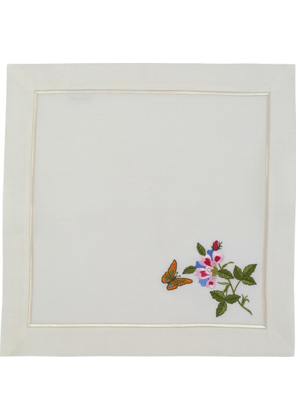 Fiore Keten Pembe Çiçek Detaylı 2'li Peçete