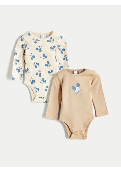 Yeni Sezon Mickey Mouse Lisanslı Erkek Bebek Çıtçıtlı Body 2'li