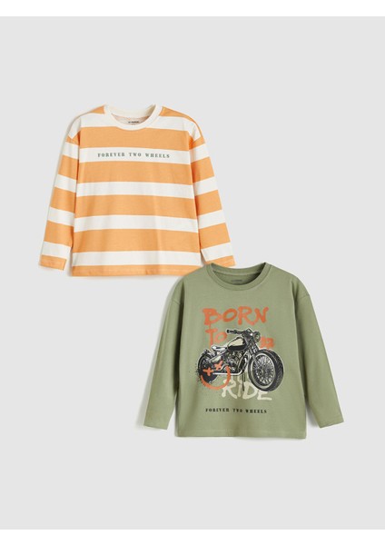 Yeni Sezon Bisiklet Yaka Erkek Çocuk Tişört 2'li