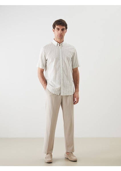 Yeni Sezon Regular Fit Kısa Kollu Çizgili Keten Karışımlı Erkek Gömlek fiyatları