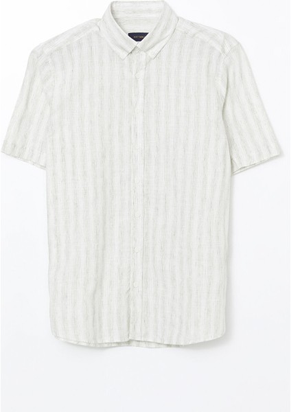 Yeni Sezon Regular Fit Kısa Kollu Çizgili Keten Karışımlı Erkek Gömlek indirimleri