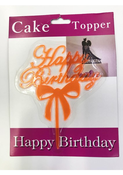 Happy Birthday Yazılı Fiyonklu Pasta Kek Çubuğu Turuncu Renk