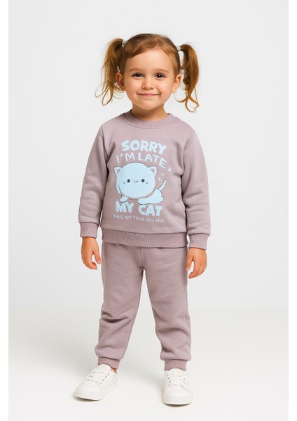Kedi Baskı 2 Ip Kız Çocuk Eşofman Takım