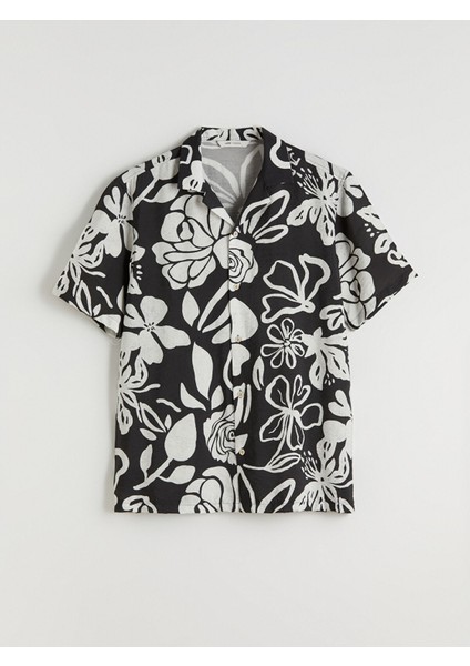 Yeni Sezon Regular Fit Resort Yaka Kısa Kollu Desenli Viskon Erkek Gömlek