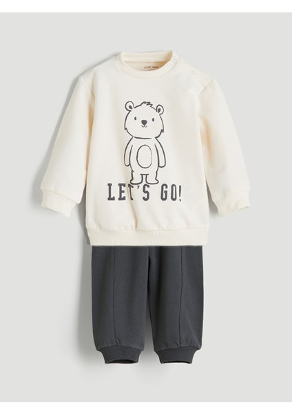 Yeni Sezon Baskılı Erkek Bebek Sweatshirt ve Eşofman Alt 2'li