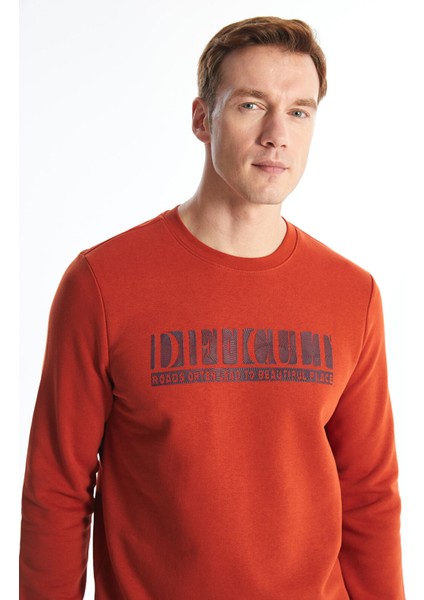 Yeni Sezon Bisiklet Yaka Baskılı Erkek Kalın Sweatshirt