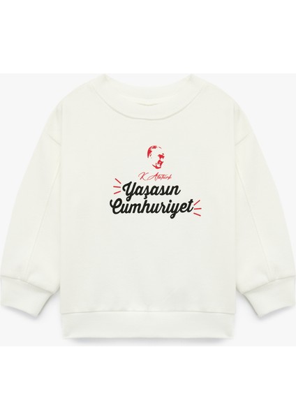 Atatürk ve Cumhuriyet Baskılı Uzun Kollu Bisiklet Yaka Pamuklu Sweatshirt