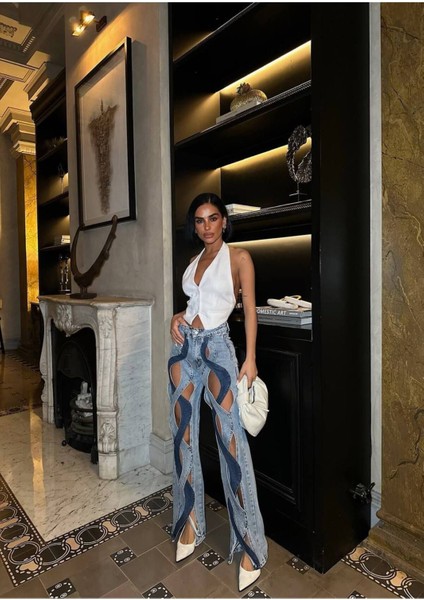 Tasarım Pinterst Model Kot Pantolon Jeans Ithal Kumaş Kalite Palazzo Pantolon fiyatları