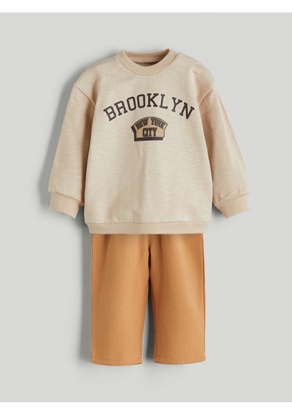 Yeni Sezon Bisiklet Yaka Erkek Bebek Sweatshirt ve Eşofman Alt 2'li