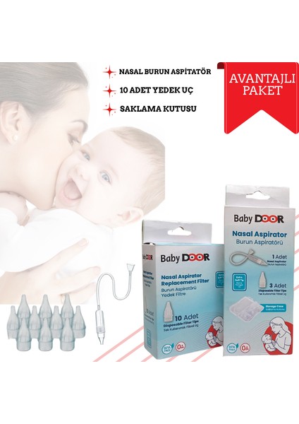 Babydoor Nasal Burun Aspiratörü Seti ve 10 Adet Yedek Uç Bebek Burun Temizleyici Nazal Başlangıç Set