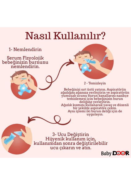 Babydoor Nasal Burun Aspiratörü Seti ve 10 Adet Yedek Uç Bebek Burun Temizleyici Nazal Başlangıç Set