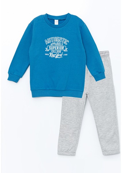 Yeni Sezon Bisiklet Yaka Uzun Kollu Baskılı Erkek Bebek Sweatshirt ve Eşofman Alt 2'li Takım modelleri