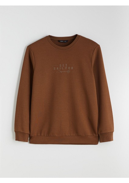 Yeni Sezon Bisiklet Yaka Baskılı Erkek Sweatshirt