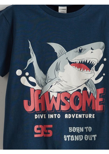 Yeni Sezon Bisiklet Yaka Jaws Baskılı Penye Erkek Çocuk Tişört modelleri