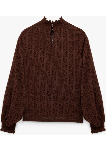 Uzun Balon Kollu Fırfırlı Dik Yaka Dantelli Bluz fiyatları