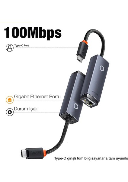 Baseus Lite Series 100MBPS Type-C To RJ45 Ethernet Lan Port ADAPTÖR-(1903) modelleri