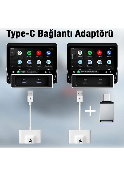 Ally Usb+Type-C Android Kablosuz Carplay Adaptör Çevirici - Youtube Netflix Tiktok Video YANSITICI-(1903)