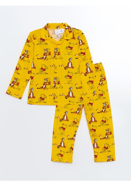 Yeni Sezon Polo Yaka Winnie The Pooh Baskılı Erkek Çocuk Pijama Takımı