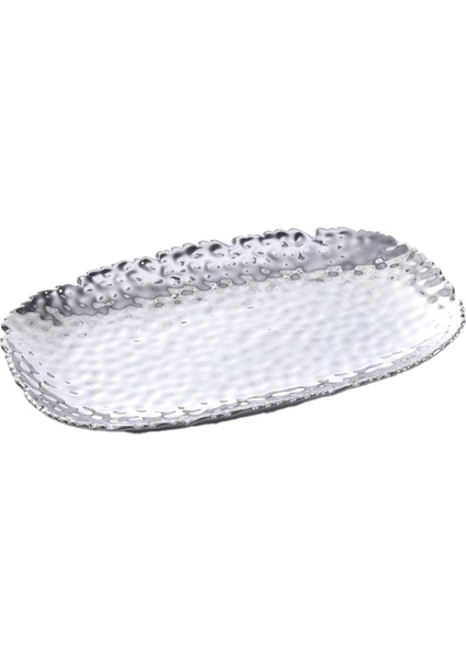Gümüş Porselen Oval Servis Tabağı 28 cm
