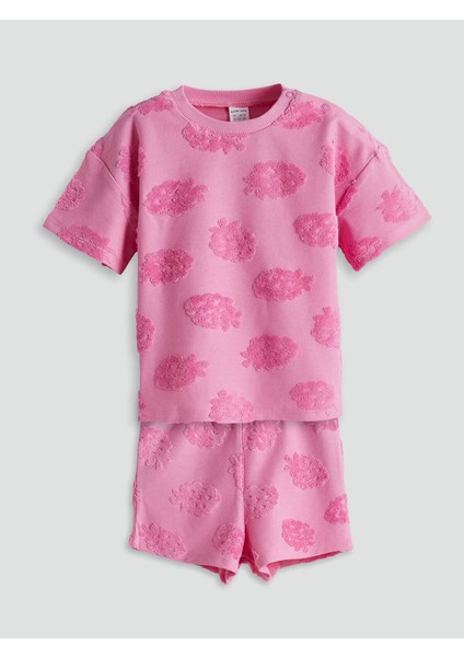 Yeni Sezon Kabartma Baskılı Kız Bebek Bluz ve Şort 2'li