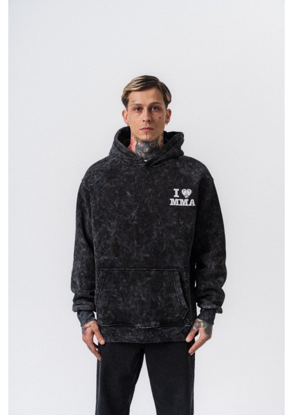 Erkek Mma Baskılı Kapüşonlu Oversize Hoodie Siyah fiyatları