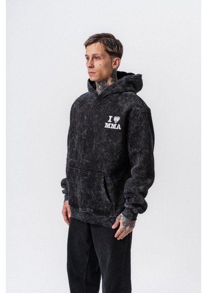 Erkek Mma Baskılı Kapüşonlu Oversize Hoodie Siyah modelleri