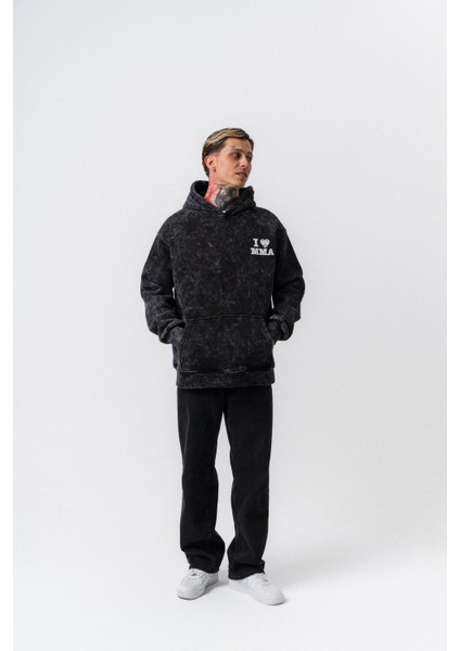 Erkek Mma Baskılı Kapüşonlu Oversize Hoodie Siyah fırsatları